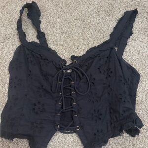 urban black lace up top